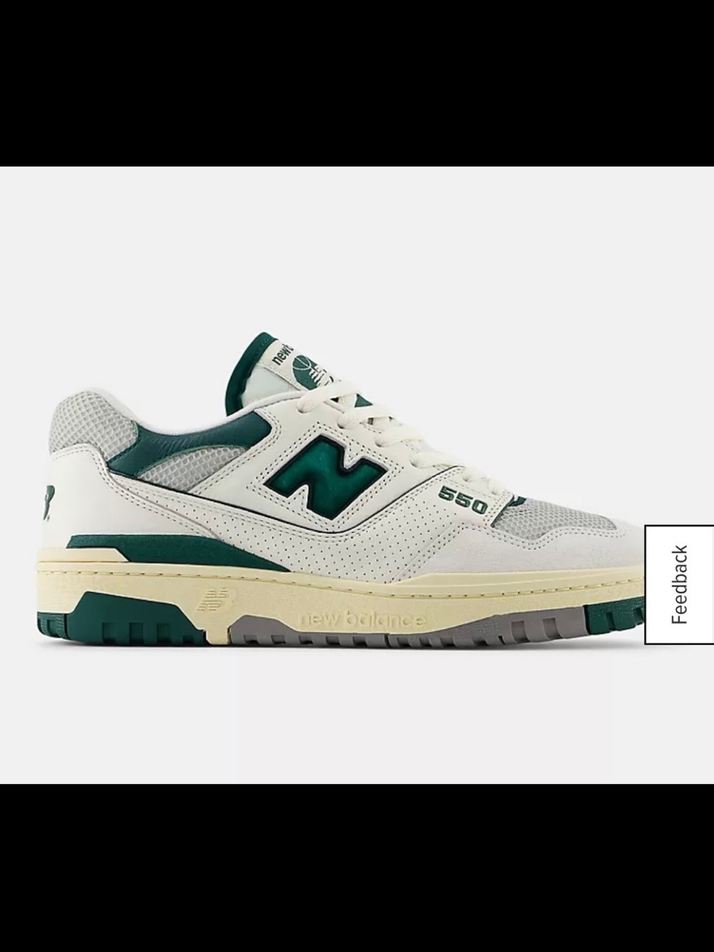 New Balance Womens 550 Sneakers in White and Dark Green